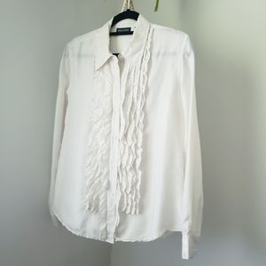 🎉3 for 23$😍VNTG New York Company 100% silk ruffle long sleeve white blouse L